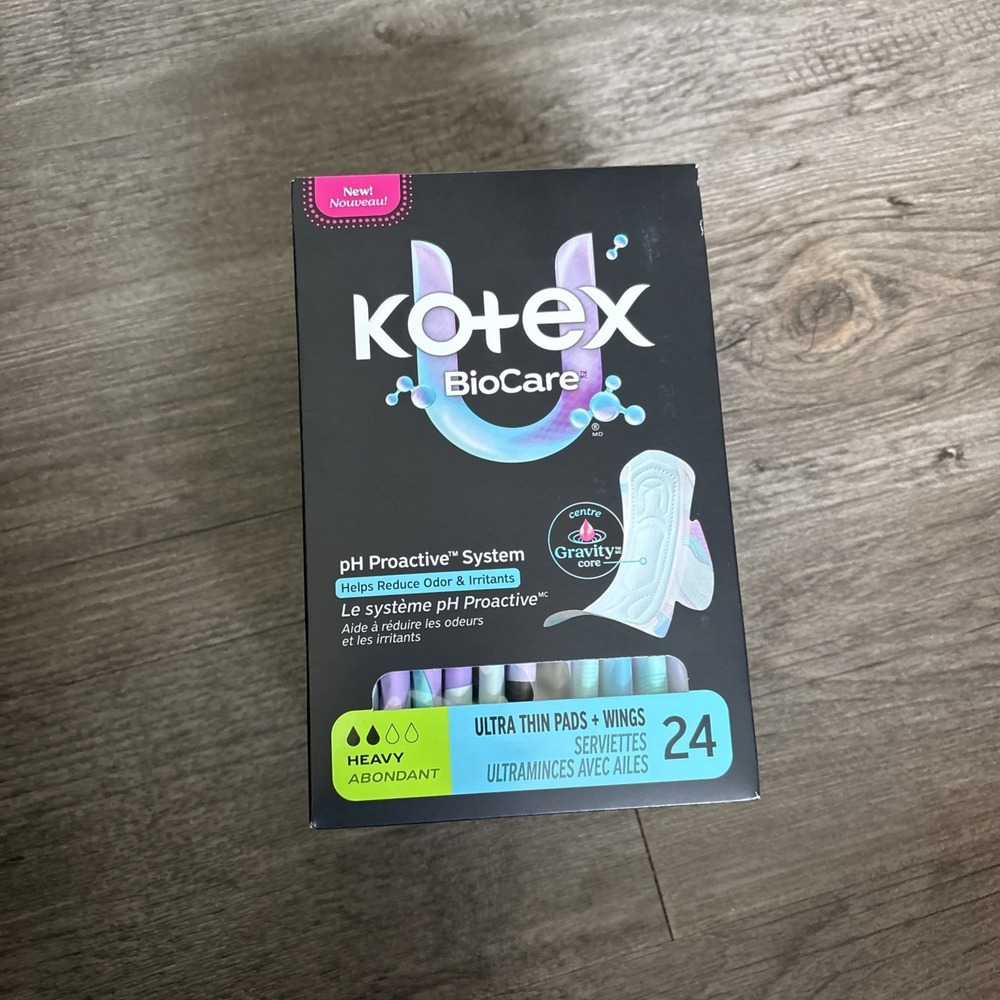 Kotex BioCare Ultra Thin Pads with Wings Heavy Absorbency 24 Count NEW
